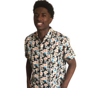 Hawaiian Print Button Down (BLUE)