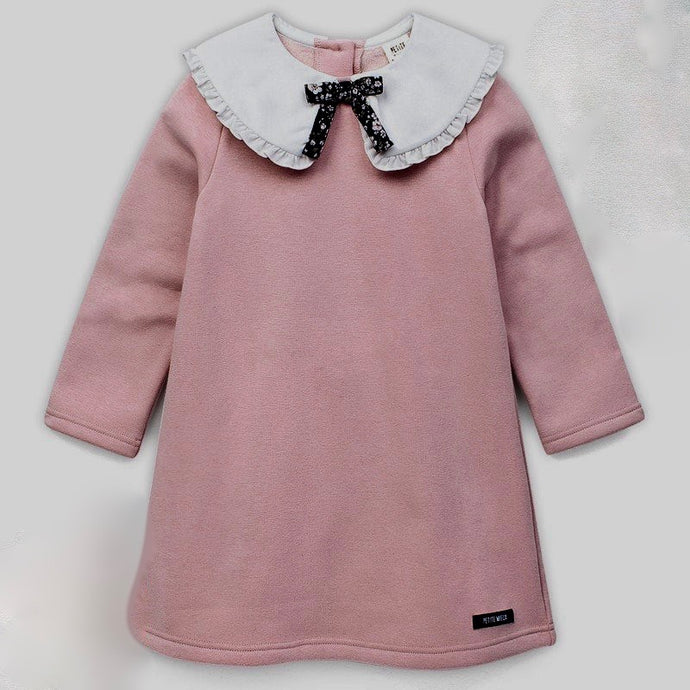 Petite Mieux-Pink Ruffle Collar Dress